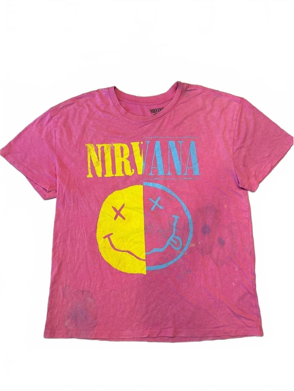 Nirvana Live  93 Tour T-Shirt Pink Smiley Face Graphic Band Tee Size Medium